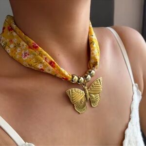 Golden Butterfly 18K Gold Stainless Steel Floral Scarf Choker Necklace